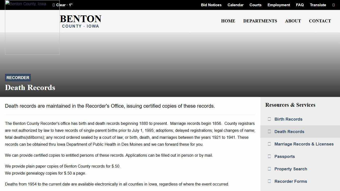 Death Records Benton County, Iowa