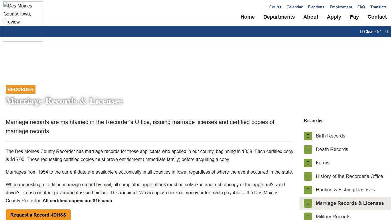Marriage Records & Licenses - Des Moines County, Iowa